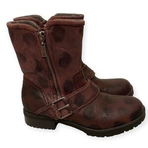 Clarks 7.5 Faralyn Leather Moto Harness Womens Boots Burgundy Lug Soles